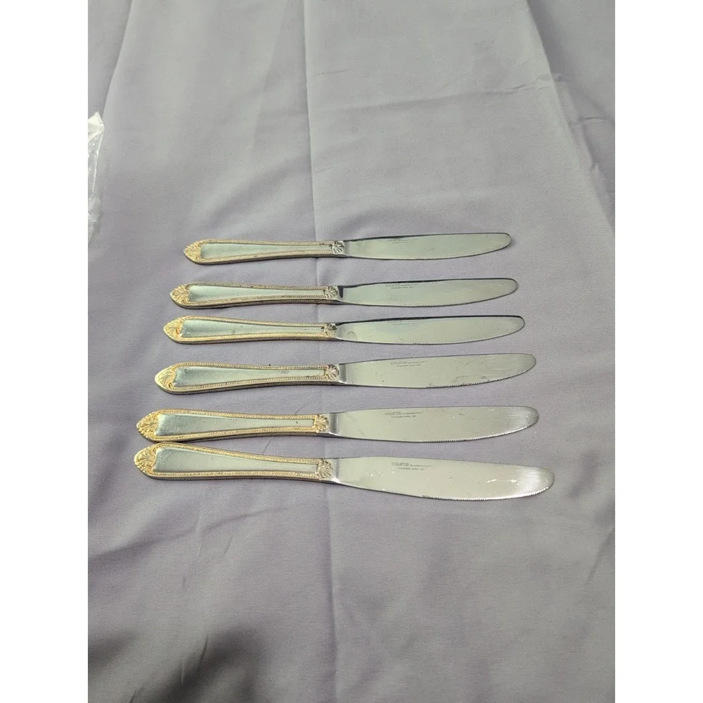 Hampton Silversmiths RENEE Dinner Knives Set of 6 Stainless‎ Gold Accent